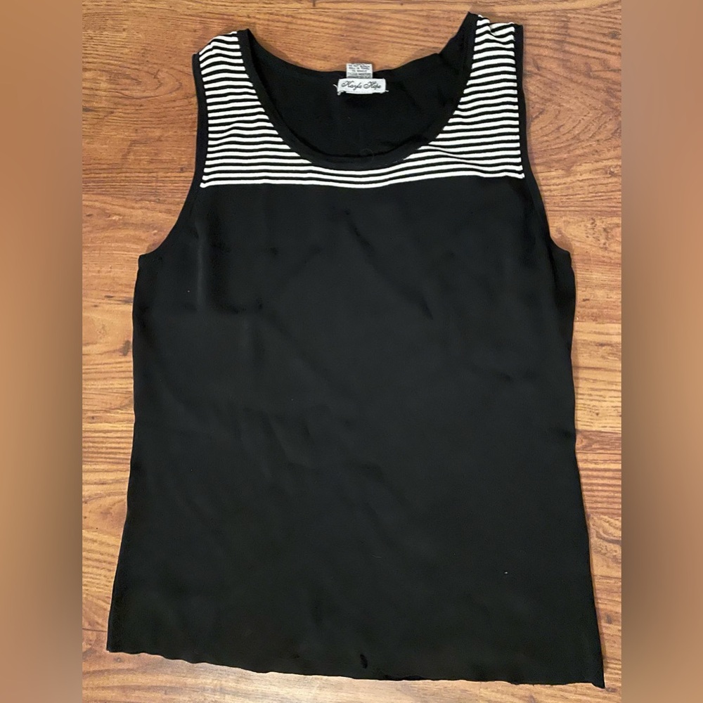 Striped Yoke Black Tank Top Kayle Hope Large